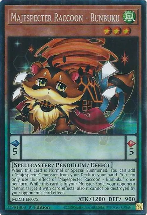 Majespecter Raccoon - Bunbuku Collector's Rare MZMI-EN072 Yu-Gi-Oh card from Maze of Millennia