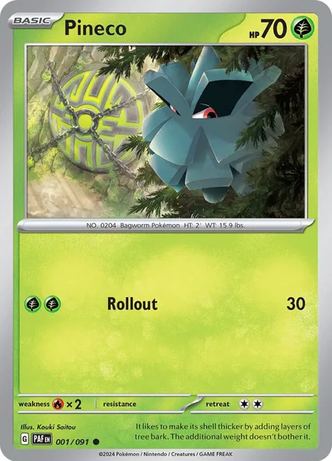 Pineco #001/091 Reverse Holofoil Pokémon card from Paldean Fates