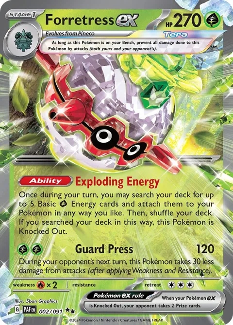 Forretress ex #002/091 Holofoil Pokémon card from Paldean Fates