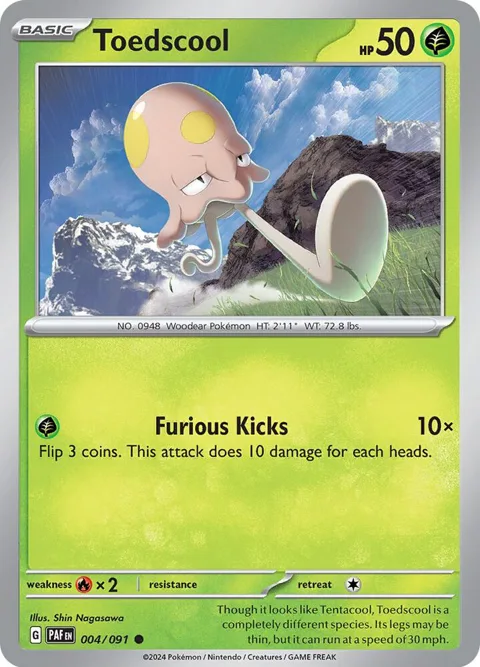 Toedscool #004/091 Reverse Holofoil Pokémon card from Paldean Fates