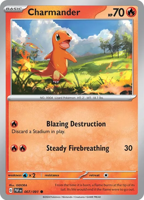 Charmander #007/091 Reverse Holofoil Pokémon card from Paldean Fates