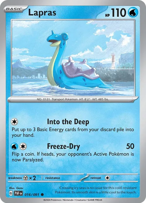 Lapras #016/091 Reverse Holofoil Pokémon card from Paldean Fates