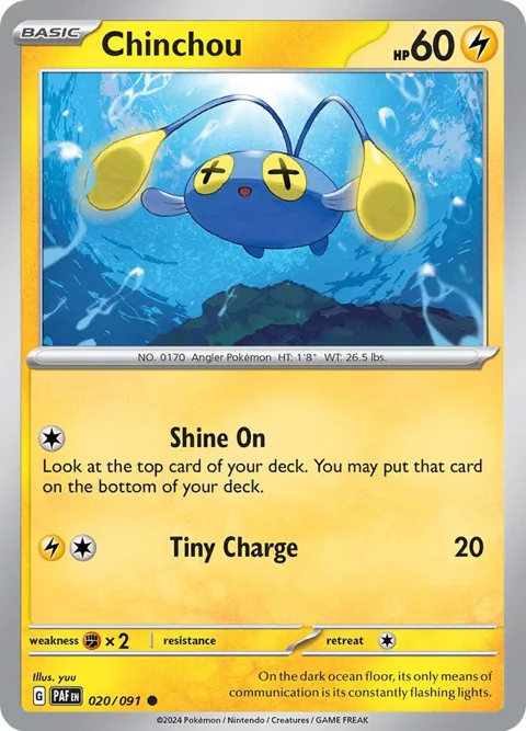 Chinchou #020/091 Reverse Holofoil Pokémon card from Paldean Fates
