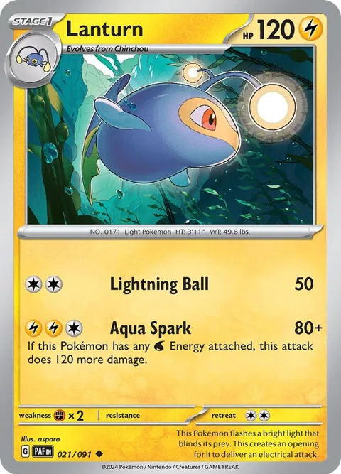 Lanturn #021/091 Reverse Holofoil Pokémon card from Paldean Fates