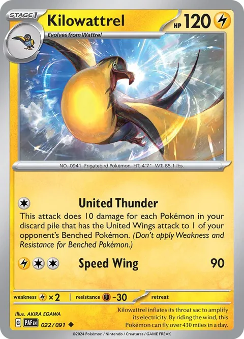 Kilowattrel #022/091 Pokémon card from Paldean Fates