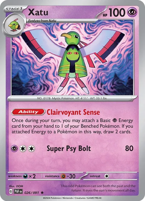 Xatu #026/091 Holofoil Pokémon card from Paldean Fates