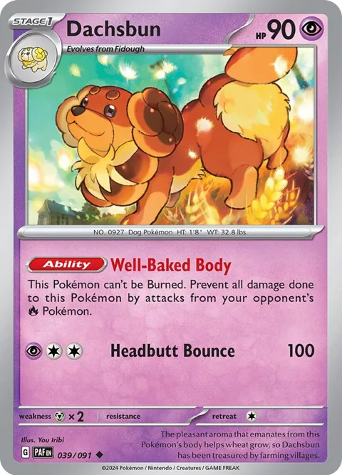 Dachsbun #039/091 Reverse Holofoil Pokémon card from Paldean Fates