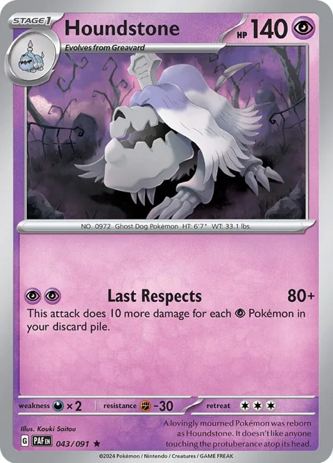Houndstone #043/091 Reverse Holofoil Pokémon card from Paldean Fates