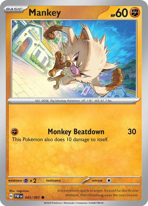 Mankey #045/091 Reverse Holofoil Pokémon card from Paldean Fates
