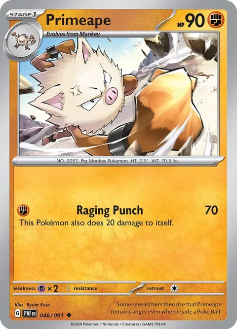 Primeape #046/091 Reverse Holofoil Pokémon card from Paldean Fates