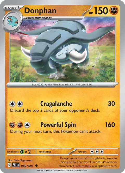 Donphan #049/091 Reverse Holofoil Pokémon card from Paldean Fates