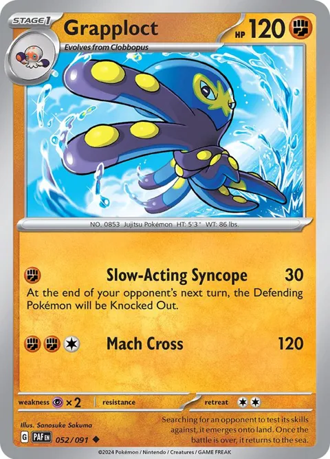 Grapploct #052/091 Reverse Holofoil Pokémon card from Paldean Fates