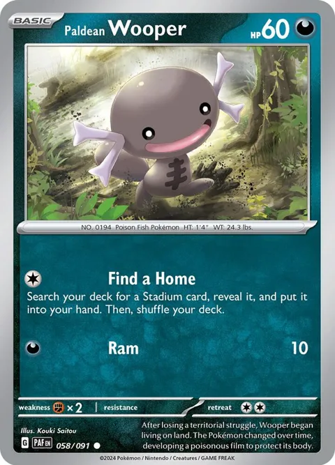 Paldean Wooper #058/091 Reverse Holofoil Pokémon card from Paldean Fates
