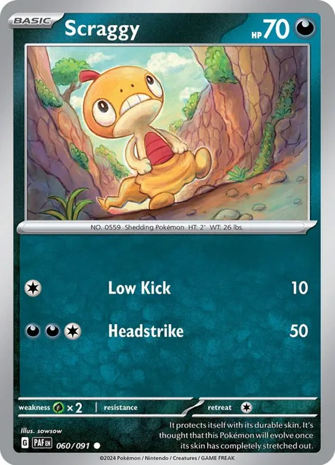 Scraggy #060/091 Reverse Holofoil Pokémon card from Paldean Fates