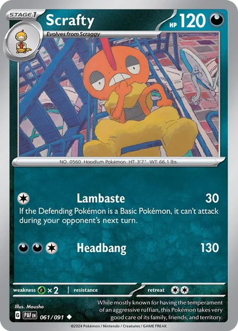 Scrafty #061/091 Reverse Holofoil Pokémon card from Paldean Fates
