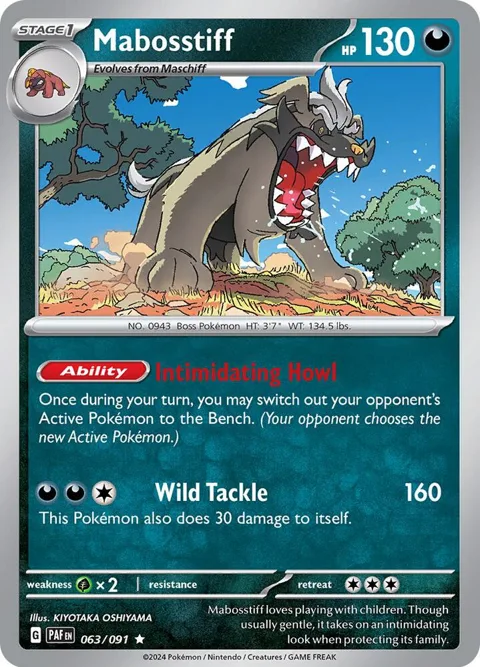 Mabosstiff #063/091 Reverse Holofoil Pokémon card from Paldean Fates