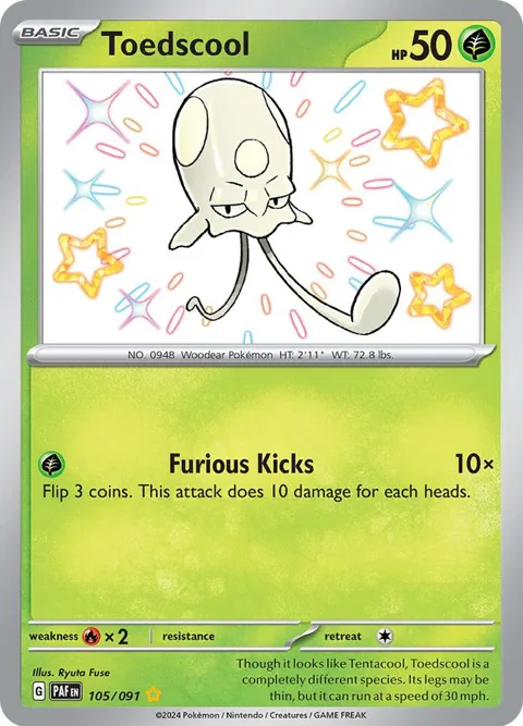 Toedscool #105/091 Holofoil Pokémon card from Paldean Fates