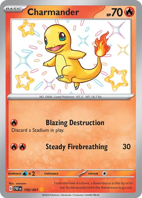 Charmander #109/091 Holofoil Pokémon card from Paldean Fates