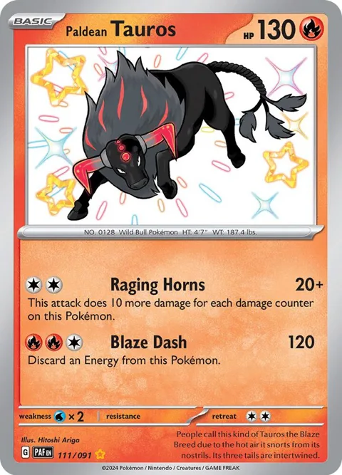 Paldean Tauros #111/091 Holofoil Pokémon card from Paldean Fates