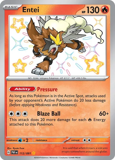Entei #112/091 Holofoil Pokémon card from Paldean Fates