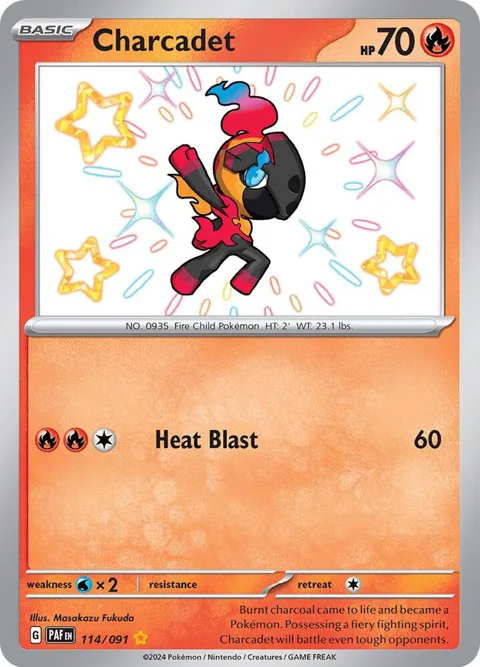 Charcadet #114/091 Holofoil Pokémon card from Paldean Fates