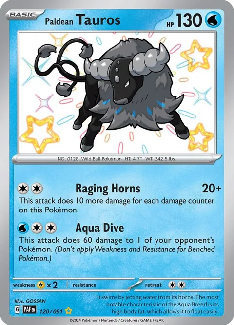 Paldean Tauros #120/091 Holofoil Pokémon card from Paldean Fates