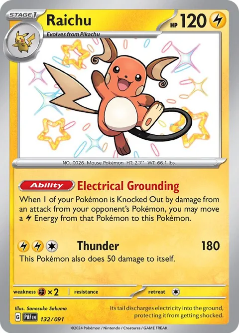 Raichu #132/091 Holofoil Pokémon card from Paldean Fates