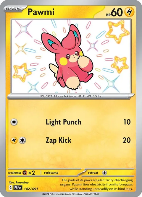 Pawmi #142/091 Holofoil Pokémon card from Paldean Fates