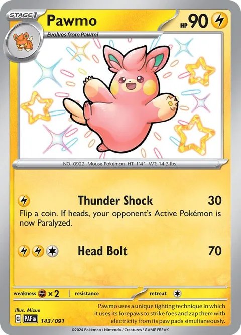 Pawmo #143/091 Holofoil Pokémon card from Paldean Fates