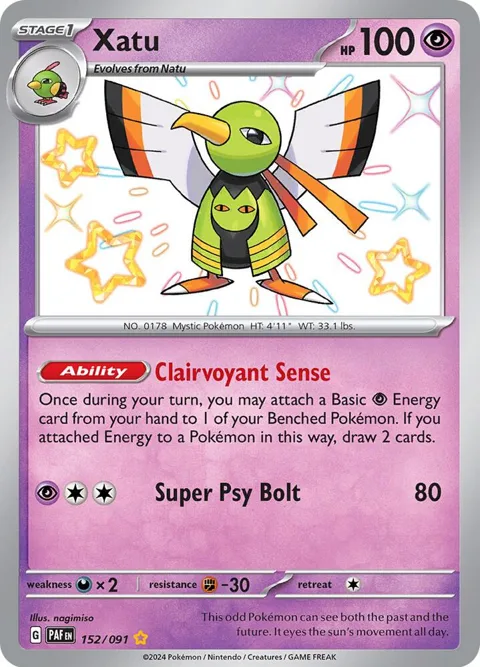 Xatu #152/091 Holofoil Pokémon card from Paldean Fates