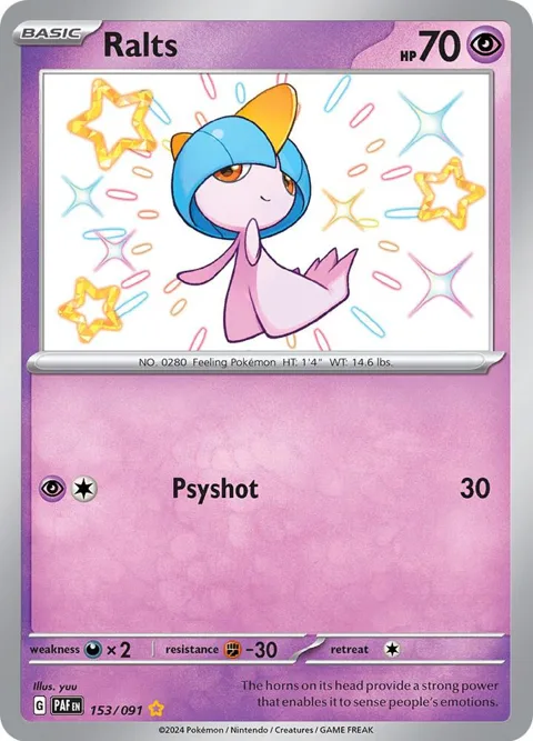 Ralts #153/091 Holofoil Pokémon card from Paldean Fates