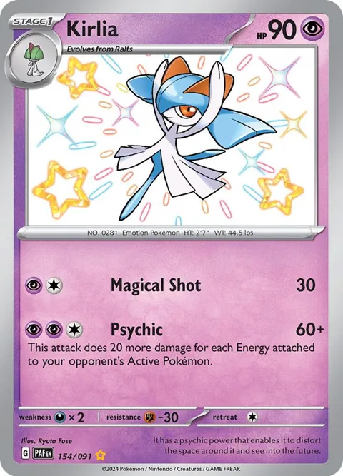 Kirlia #154/091 Holofoil Pokémon card from Paldean Fates