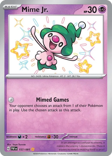 Mime Jr. #157/091 Holofoil Pokémon card from Paldean Fates
