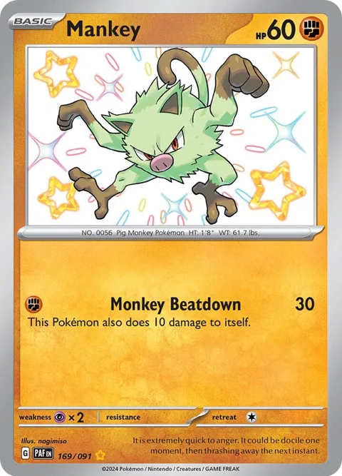 Mankey #169/091 Holofoil Pokémon card from Paldean Fates