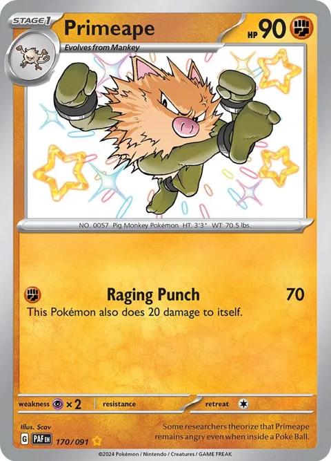 Primeape #170/091 Holofoil Pokémon card from Paldean Fates