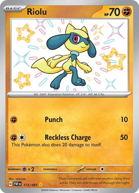 Riolu #173/091 Holofoil Pokémon card from Paldean Fates