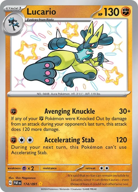 Lucario #174/091 Holofoil Pokémon card from Paldean Fates