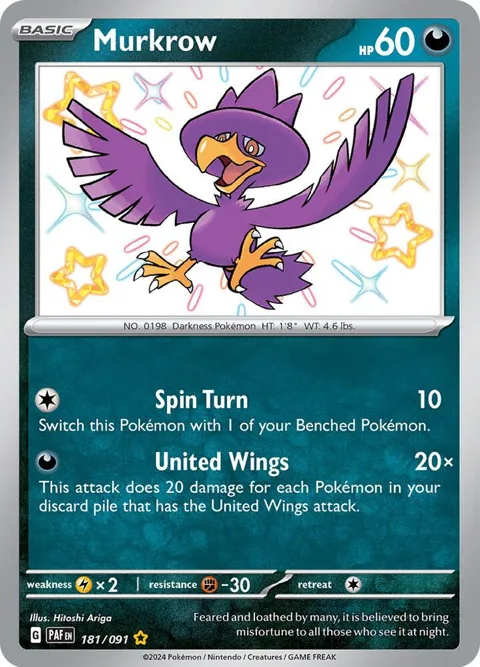 Murkrow #181/091 Holofoil Pokémon card from Paldean Fates