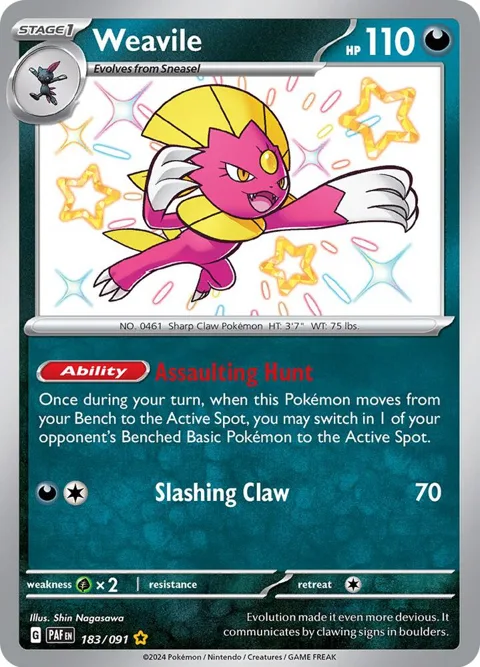 Weavile #183/091 Holofoil Pokémon card from Paldean Fates