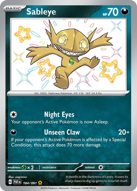 Sableye #184/091 Holofoil Pokémon card from Paldean Fates