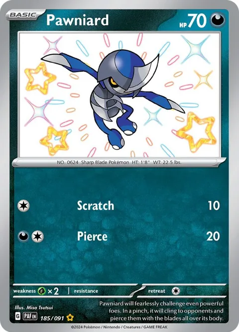 Pawniard #185/091 Holofoil Pokémon card from Paldean Fates