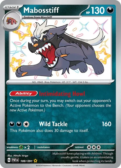 Mabosstiff #188/091 Holofoil Pokémon card from Paldean Fates