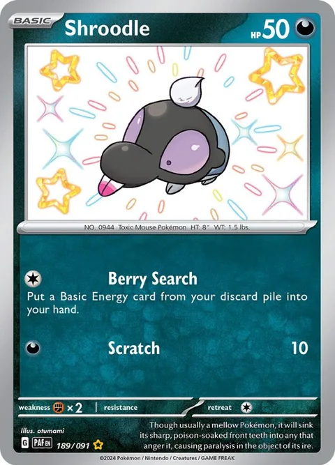 Shroodle #189/091 Holofoil Pokémon card from Paldean Fates