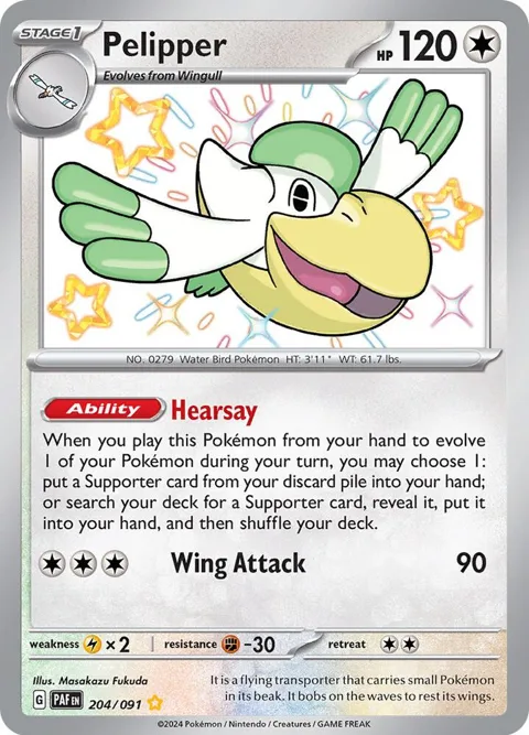 Pelipper #204/091 Holofoil Pokémon card from Paldean Fates