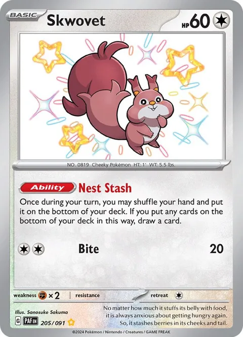 Skwovet #205/091 Holofoil Pokémon card from Paldean Fates
