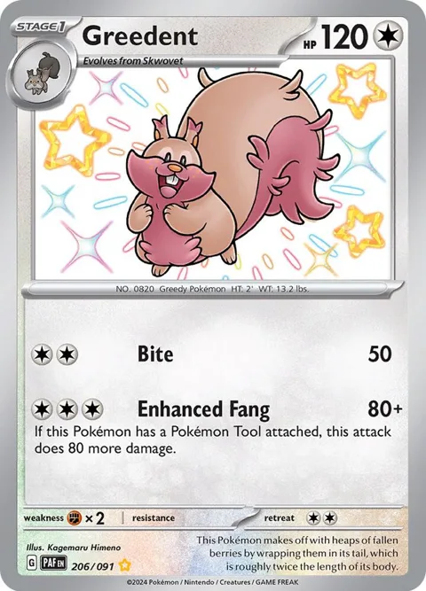 Greedent #206/091 Holofoil Pokémon card from Paldean Fates