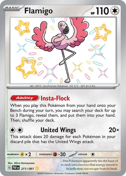 Flamigo #211/091 Holofoil Pokémon card from Paldean Fates