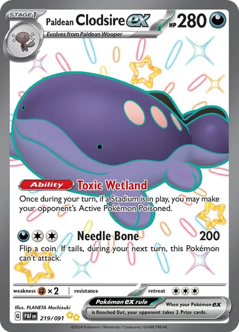 Paldean Clodsire ex #219/091 Holofoil Pokémon card from Paldean Fates
