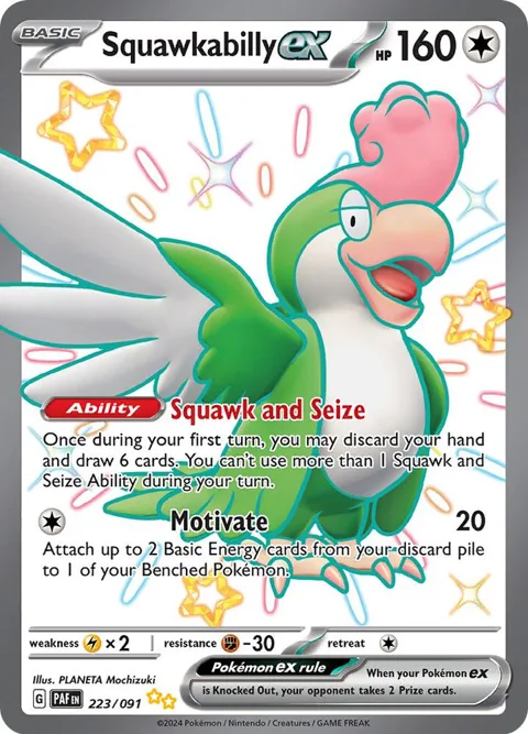 Squawkabilly ex #223/091 Holofoil Pokémon card from Paldean Fates