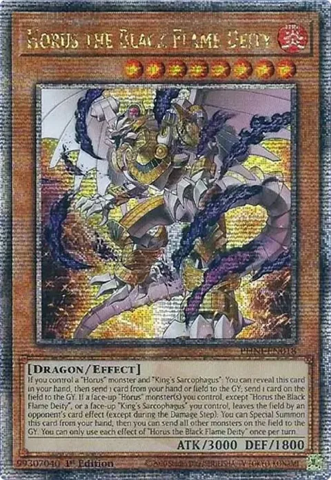 Horus the Black Flame Deity Quarter Century Secret Rare PHNI-EN018 Yu-Gi-Oh card from Phantom Nightmare